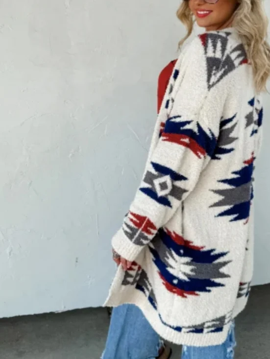 BLAKELEY Women's Reversible Aztec Southwestern Open Cardigan Blanket Sweater OS - Picture 2 of 4